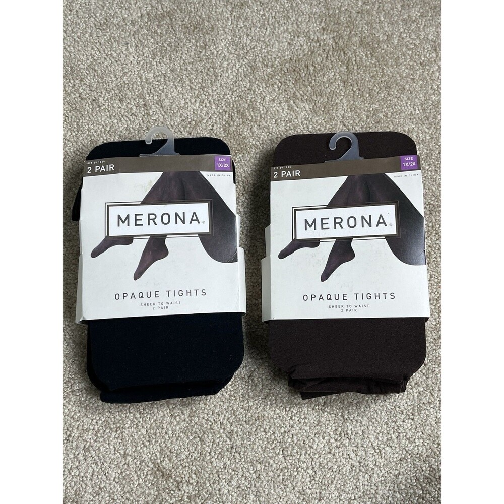 NWT Merona Opaque Tights Sheer To Waist Sz 1X/2X, 4 Pairs -Black x2 & Brown x2